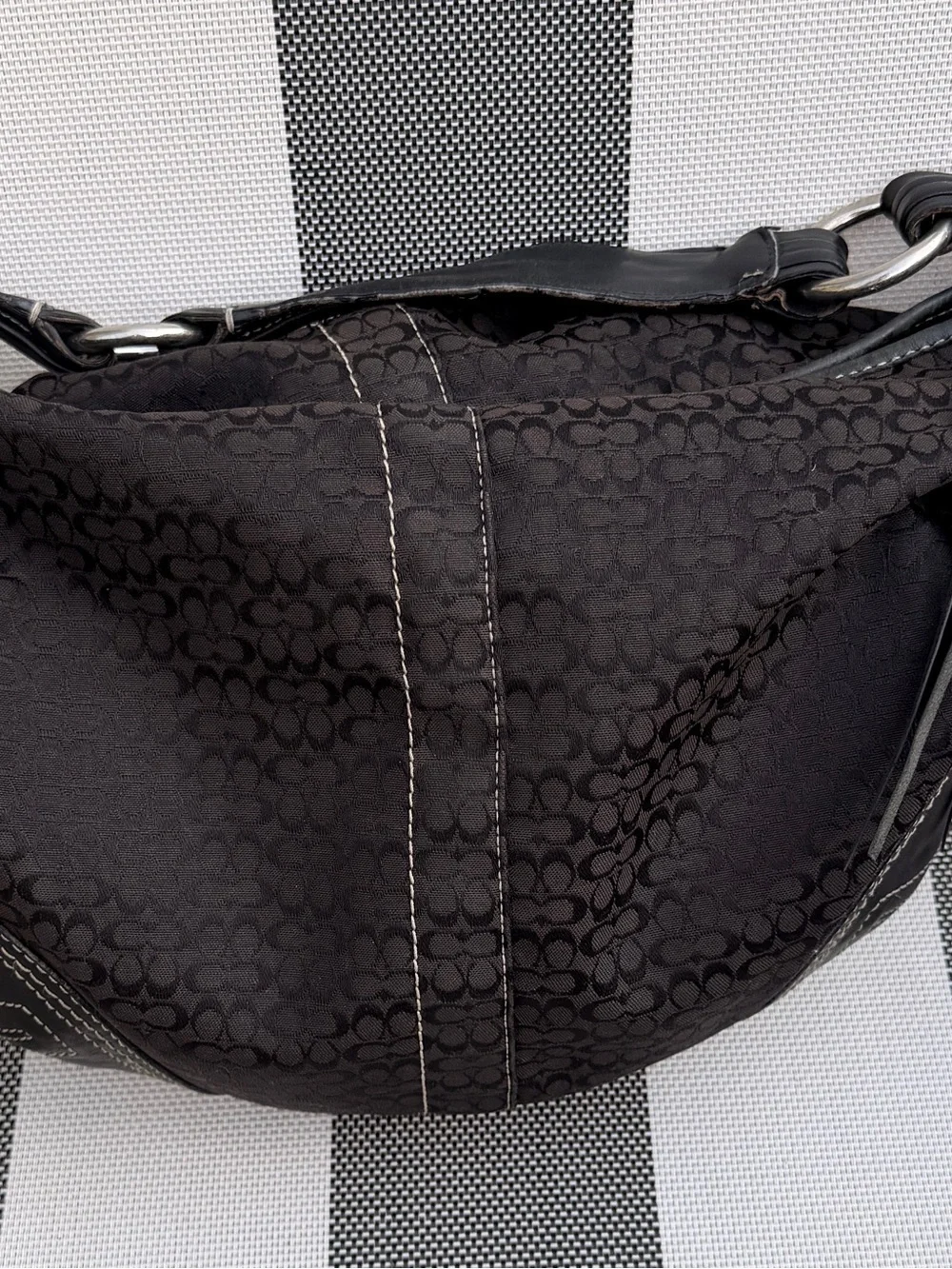 Coach Vintage Black Signature Canvas Soho Hobo Bag